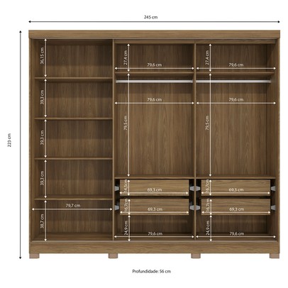 Guarda-Roupa Casal 5 Portas 4 Gavetas com Espelho Nogueira/Verde Oliva Cb01n564 - Kappesberg