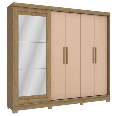 Guarda-Roupa Casal 5 Portas 4 Gavetas com Espelho Nogueira/Macadamia Cb01n564 - Kappesberg