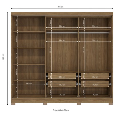 Guarda-Roupa Casal 5 Portas 4 Gavetas com Espelho Nogueira/Macadamia Cb01n564 - Kappesberg