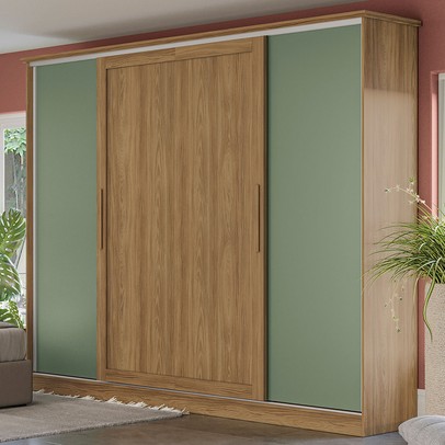 Guarda-Roupa Casal 4 Portas 4 Gavetas Nogueira/Verde Oliva N565 - Kappesberg