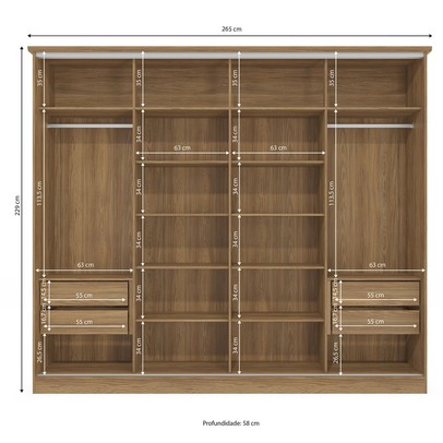 Guarda-Roupa Casal 4 Portas 4 Gavetas Nogueira/Verde Oliva N565 - Kappesberg
