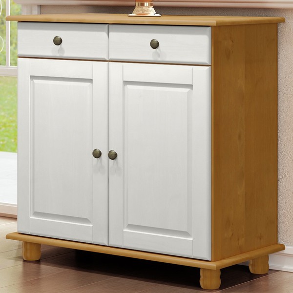 Armário de Cozinha 2 Portas 2 Gavetas Madeira Maciça Carvalho/Branco - Finestra Móveis