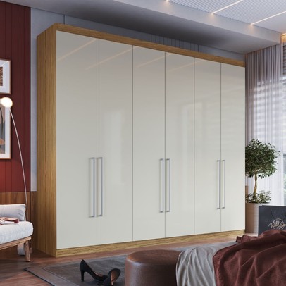 Guarda-Roupa Casal 6 Portas 6 Gavetas Naturalle/Cristalo Rp5660 - Decibal
