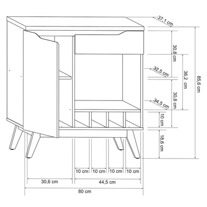Aparador Tóquio com Adega 1 Porta 1 Gaveta Off White 17177 - Olivar Móveis