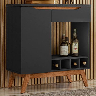 Aparador Tóquio com Adega 1 Porta 1 Gaveta Preto 17177 - Olivar Móveis