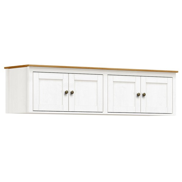 Armário Aéreo para Quarto Maleiro Topázio 4 Portas Madeira Maciça Branco/Freijo - Finestra Móveis