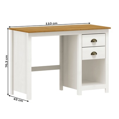 Mesa Escrivaninha Topázio 2 Gavetas Madeira Maciça Branco/Freijo - Finestra Móveis