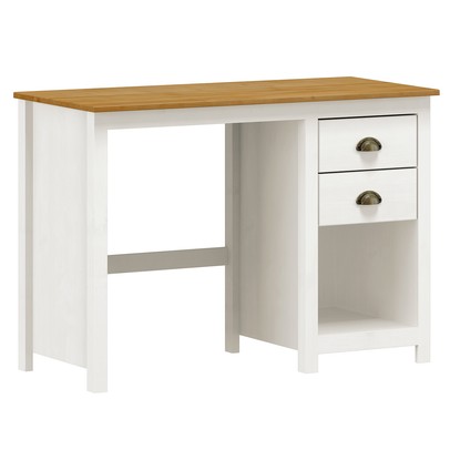 Mesa Escrivaninha Topázio 2 Gavetas Madeira Maciça Branco/Freijo - Finestra Móveis