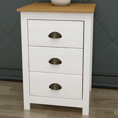 Mesa de Cabeceira Topázio 3 Gavetas Madeira Maciça Branco/Freijo - Finestra Móveis