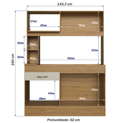 Cozinha Compacta Zeta 4 Portas 1 Gaveta Naturalle/Cristal - Decibal