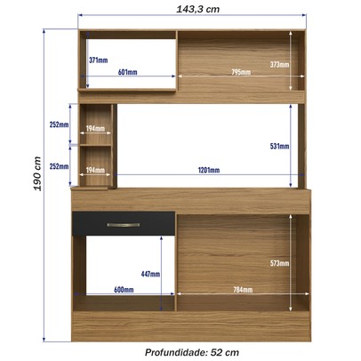 Cozinha Compacta Zeta 4 Portas 1 Gaveta Naturalle/Preto Fosco - Decibal