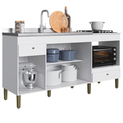 Balcão de Cozinha para Pia 3 Portas 2 Gavetas Branco - Decibal