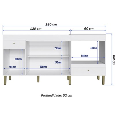 Balcão de Cozinha para Pia 3 Portas 2 Gavetas Branco - Decibal