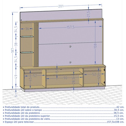 Estante para TV Até 65 Polegadas Atlanta 2 Portas Naturalle/Off White - Móveis Bechara