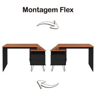 Escritório Completo Plus 2 Portas 2 Gavetas Freijó/Preto - Artany Móveis