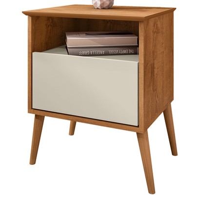Mesa de Cabeceira Cancun 1 Gaveta Naturalle/Off White - Móveis Bechara