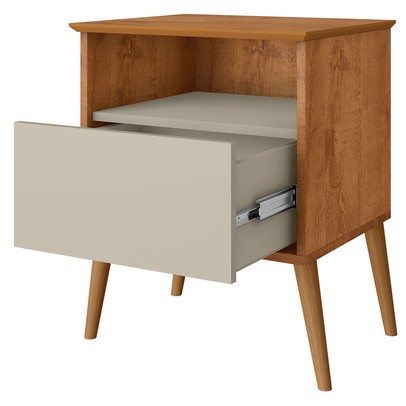 Mesa de Cabeceira Cancun 1 Gaveta Naturalle/Off White - Móveis Bechara