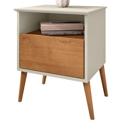 Mesa de Cabeceira Cancun 1 Gaveta Off White/Naturalle - Móveis Bechara