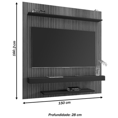 Painel para TV Até 60 Polegadas Leme 2 Prateleiras Ripado 3d Naturalle/Off White - Móveis Bechara