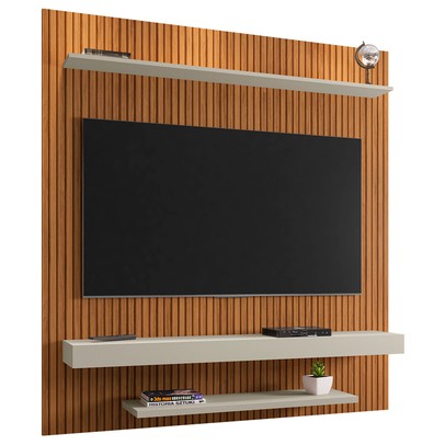 Painel para TV Até 60 Polegadas Leme 2 Prateleiras Ripado 3d Naturalle/Off White - Móveis Bechara