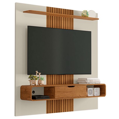 Painel para TV Até 65 Polegadas Lisboa 1 Porta 1 Prateleira Off White/Naturale - Móveis Bechara