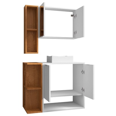 Armário de Banheiro Ibiza 4 Portas Branco/Naturalle - Móveis Bechara