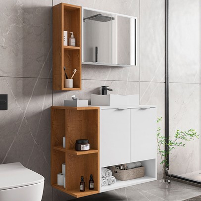 Armário de Banheiro Ibiza 4 Portas Branco/Naturalle - Móveis Bechara