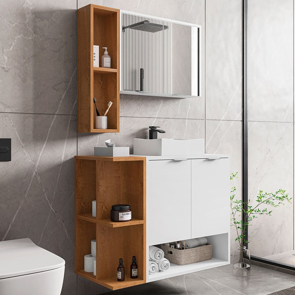 Armário de Banheiro Ibiza 4 Portas Branco/Naturalle - Móveis Bechara