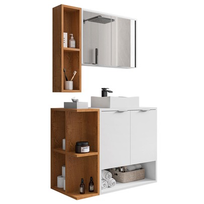 Armário de Banheiro Ibiza 4 Portas Branco/Naturalle - Móveis Bechara