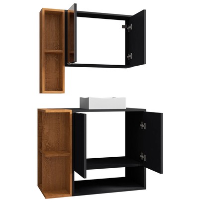 Armário de Banheiro Ibiza 4 Portas Preto Fosco/Naturalle - Móveis Bechara
