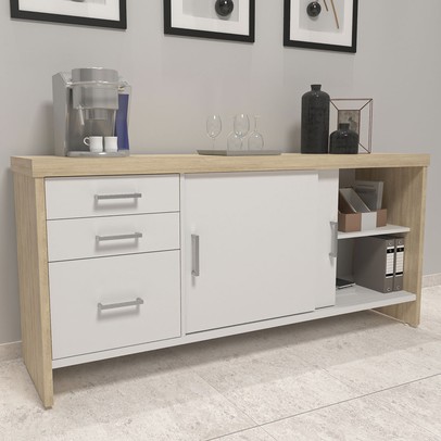 Escritório Completo Executiva Tamburato 2 Portas 3 Gavetas Branco/Carvalho - Artany Móveis