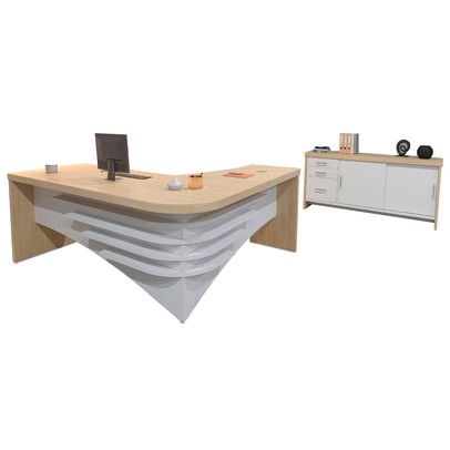 Escritório Completo Executiva Tamburato 2 Portas 3 Gavetas Branco/Carvalho - Artany Móveis