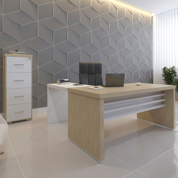 Escritório Completo Tamburato Carvalho/Branco - Artany Móveis