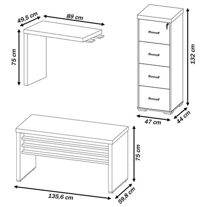 Escritório Completo Tamburato Carvalho/Branco - Artany Móveis
