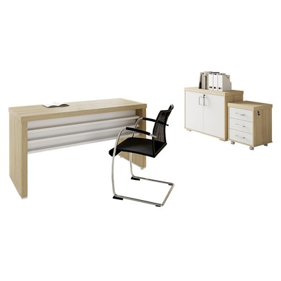 Escritório Completo Tamburato 2 Portas 3 Gavetas Carvalho/Branco - Artany Móveis
