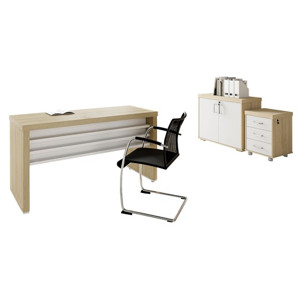 Escritório Completo Tamburato 2 Portas 3 Gavetas Carvalho/Branco - Artany Móveis