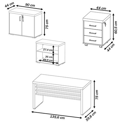 Escritório Completo Tamburato 2 Portas 3 Gavetas Carvalho/Branco - Artany Móveis