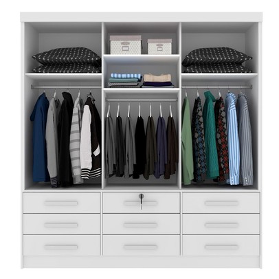 Guarda-Roupa Casal Chicago 3 Portas 9 Gavetas com Espelho Neve - Tcil Móveis