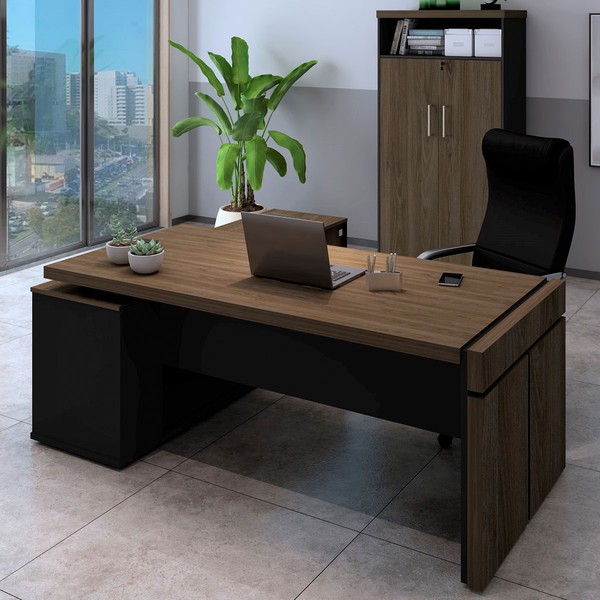 Escritório Completo Diretoria 3 Portas Charuto/Preto - Artany Móveis