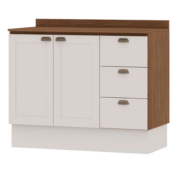 Balcão de Cozinha para Pia Provençal 2 Portas 3 Gavetas Ebano Fosco Branco - Genialflex