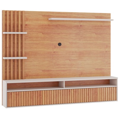 Painel para TV Até 65 Polegadas Dell 1 Porta 3 Prateleiras Ripado Mel/Off White - Viero Móveis