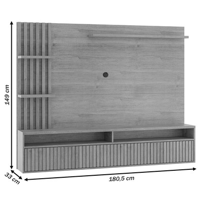 Painel para TV Até 65 Polegadas Dell 1 Porta 3 Prateleiras Ripado Mel/Off White - Viero Móveis