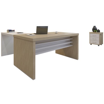 Escritório Completo Tamburato 3 Gavetas Carvalho/Branco - Artany Móveis