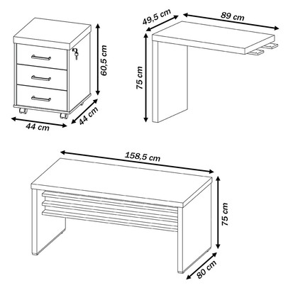 Escritório Completo Tamburato 3 Gavetas Carvalho/Branco - Artany Móveis