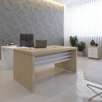 Escritório Completo Tamburato 3 Gavetas Carvalho/Branco - Artany Móveis