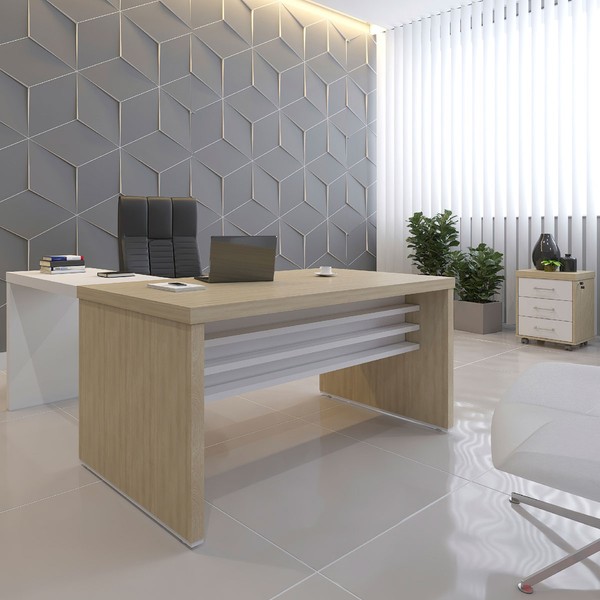 Escritório Completo Tamburato 3 Gavetas Carvalho/Branco - Artany Móveis