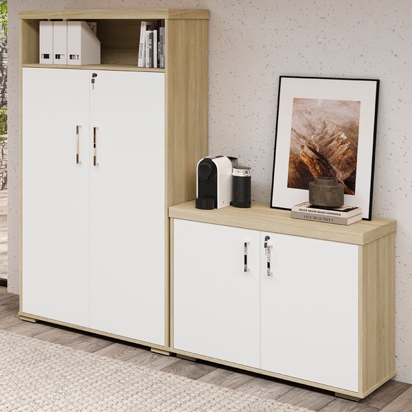 Escritório Completo Tamburato 4 Portas Carvalho/Branco - Artany Móveis