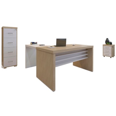 Escritório Completo Tamburato 7 Gavetas Carvalho/Branco - Artany Móveis