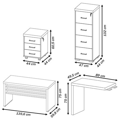 Escritório Completo Tamburato 7 Gavetas Carvalho/Branco - Artany Móveis