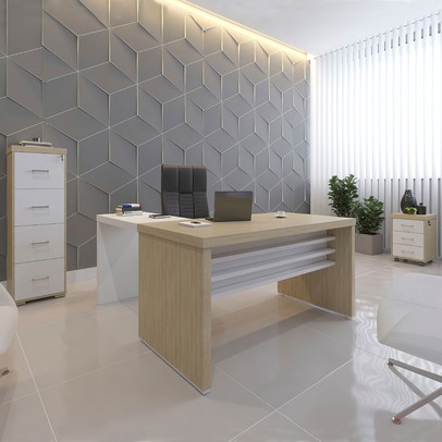 Escritório Completo Tamburato 7 Gavetas Carvalho/Branco - Artany Móveis